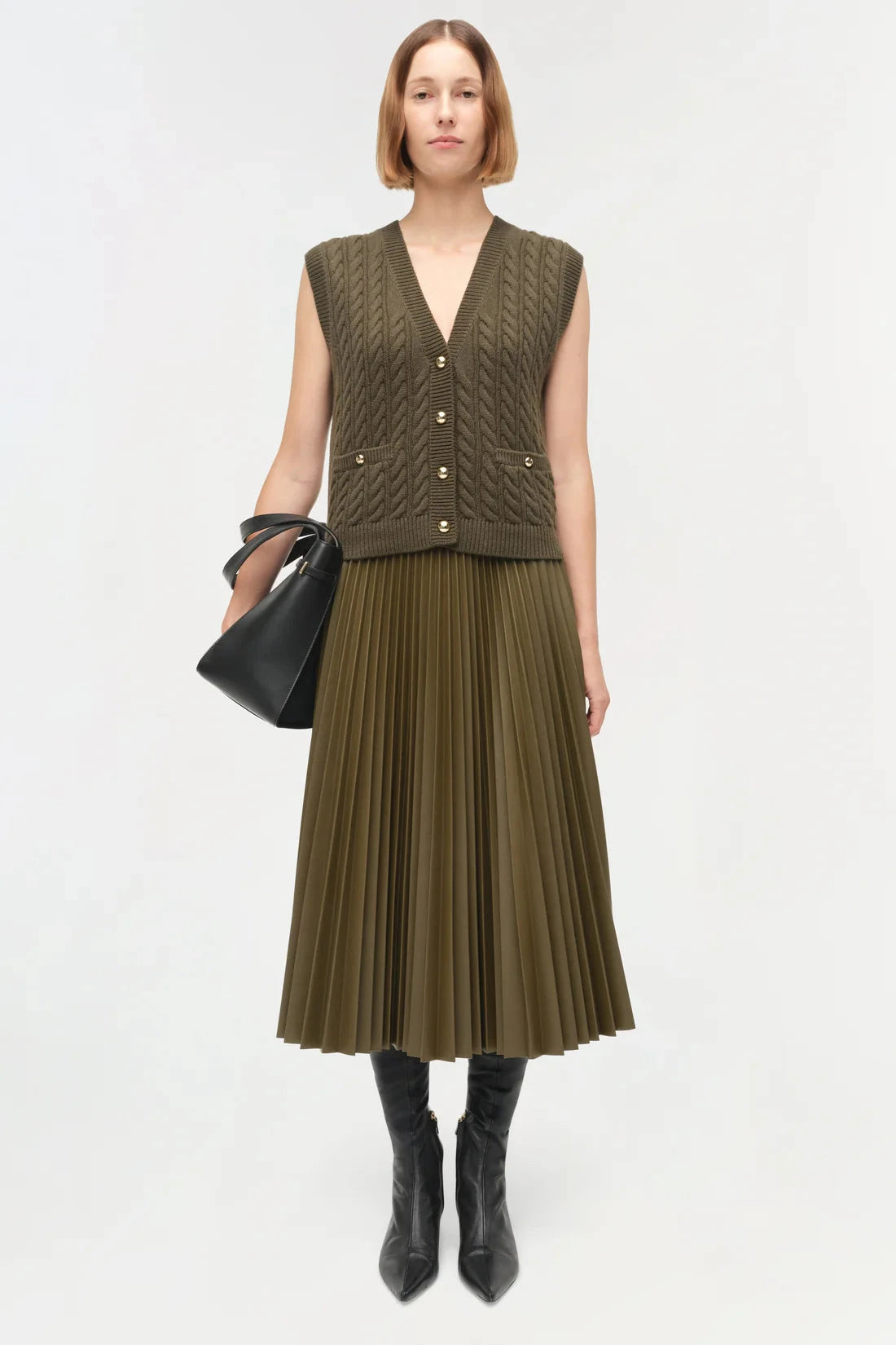 Perrie Cashmere Vest Olive Sweater - Vest Simkhai 