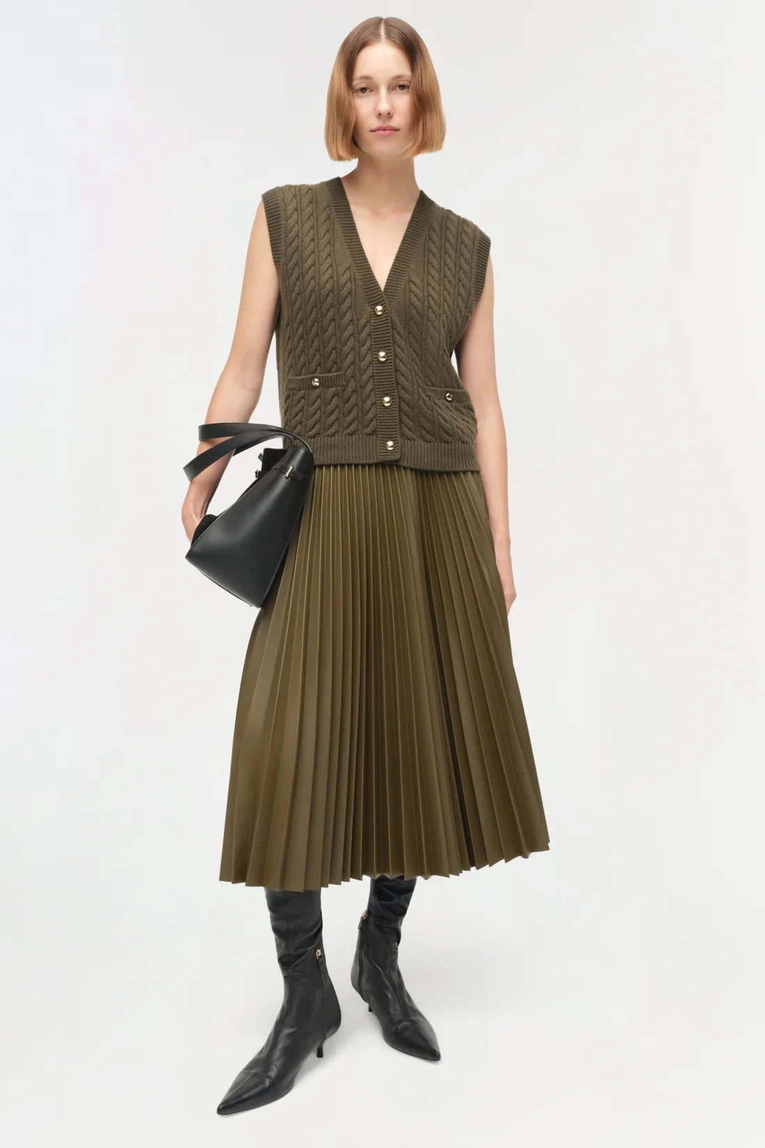 Perrie Cashmere Vest Olive Sweater - Vest Simkhai 