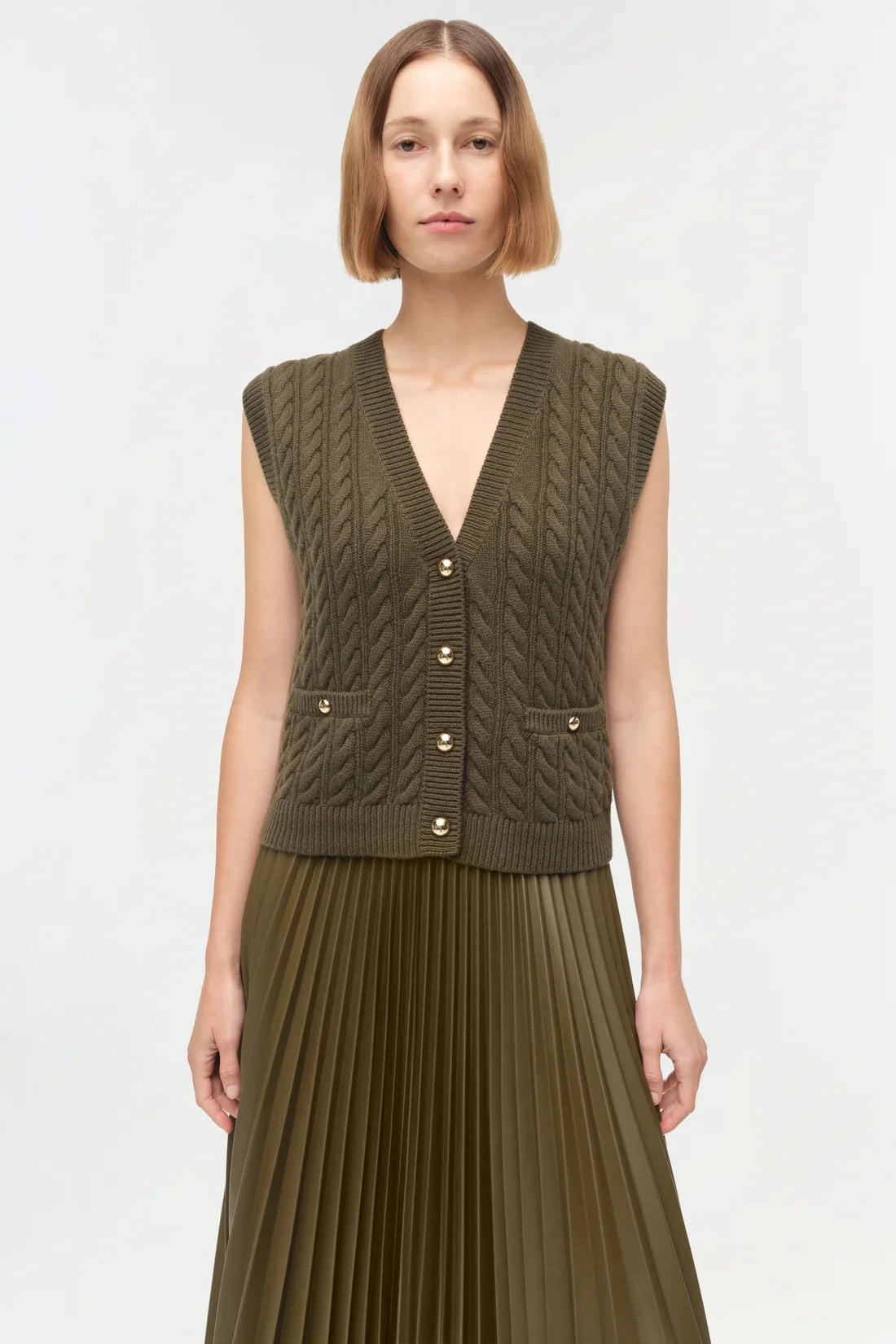Perrie Cashmere Vest Olive Sweater - Vest Simkhai 