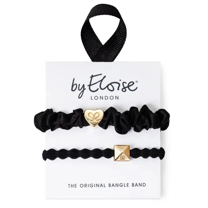 Black/Gold Silk Scrunchie & Stud Bangle Set Beauty & Hair By Eloise 