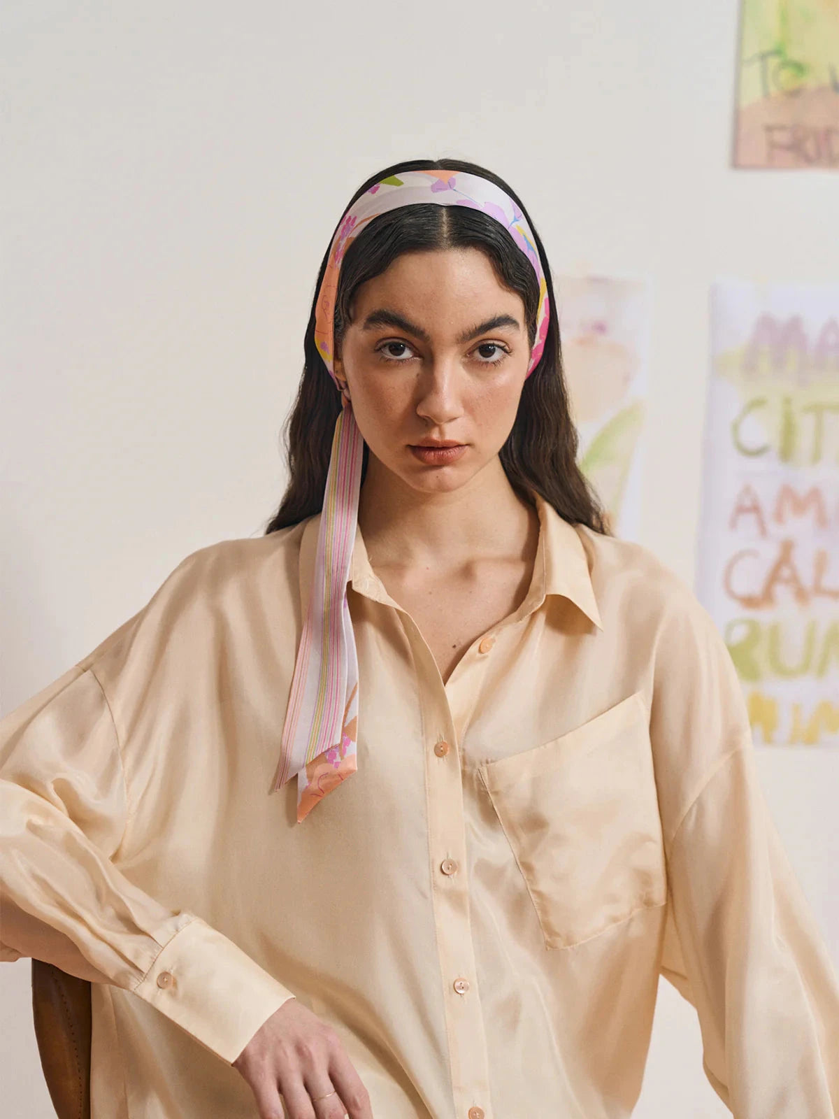 Frida's Garden Silk Skinny Scarf Pink Scarves Lost Pattern NYC 