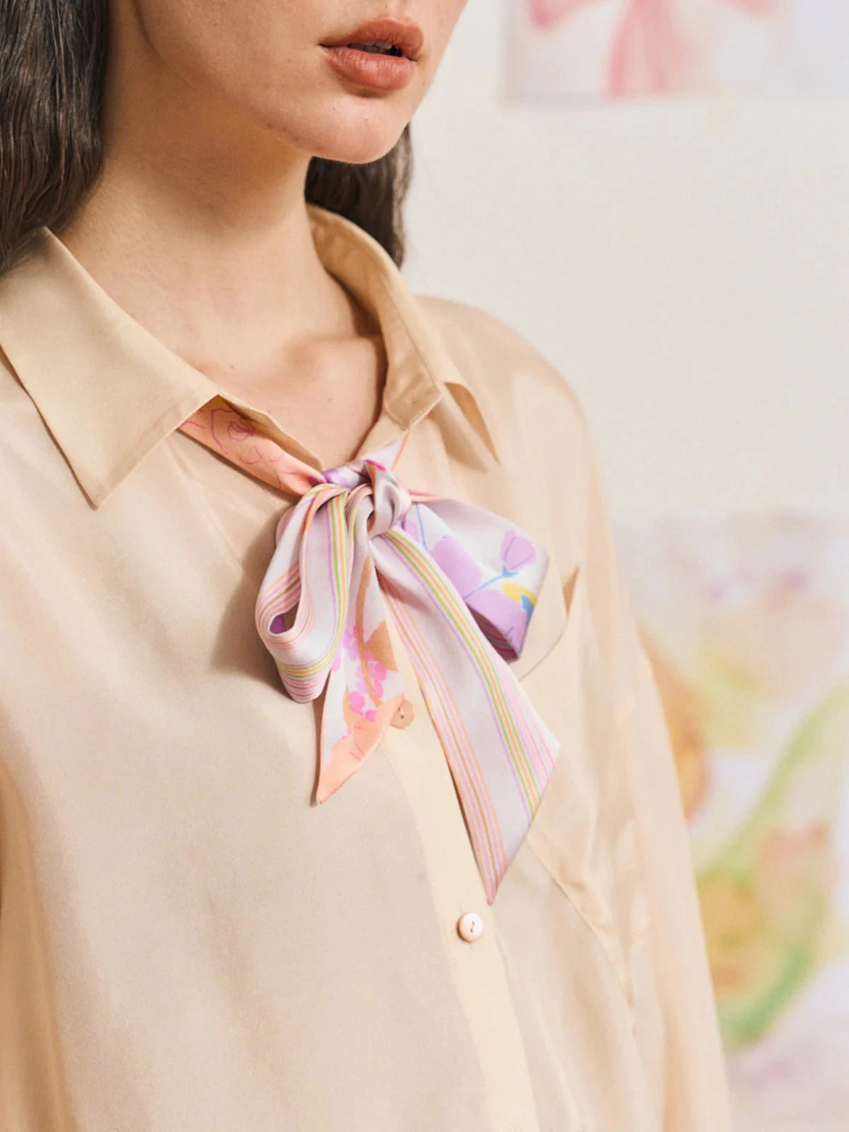 Frida's Garden Silk Skinny Scarf Pink Scarves Lost Pattern NYC 