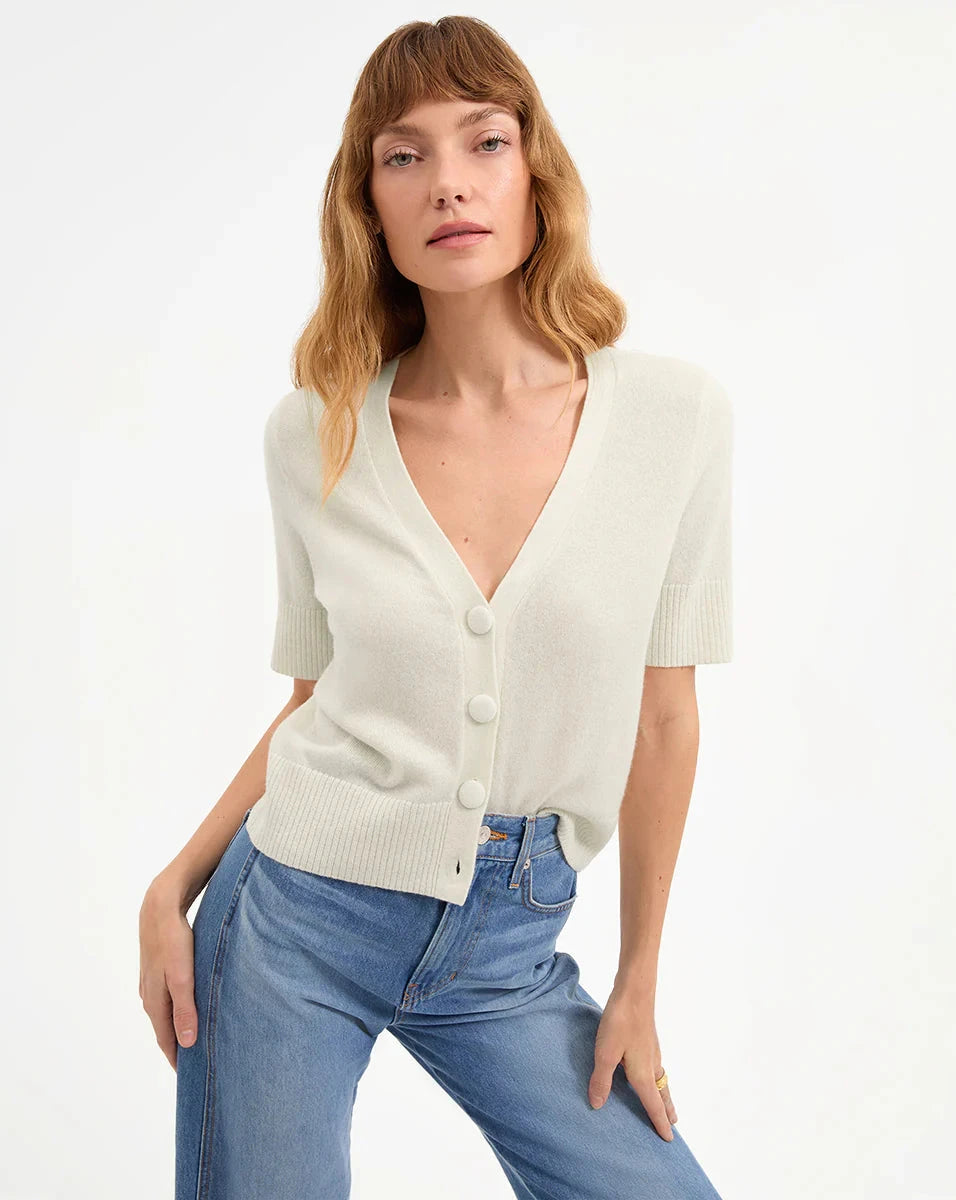 Short Sleeve Solene Cashmere Sweater Ivory Sweater - Cardigans Veronica Beard 