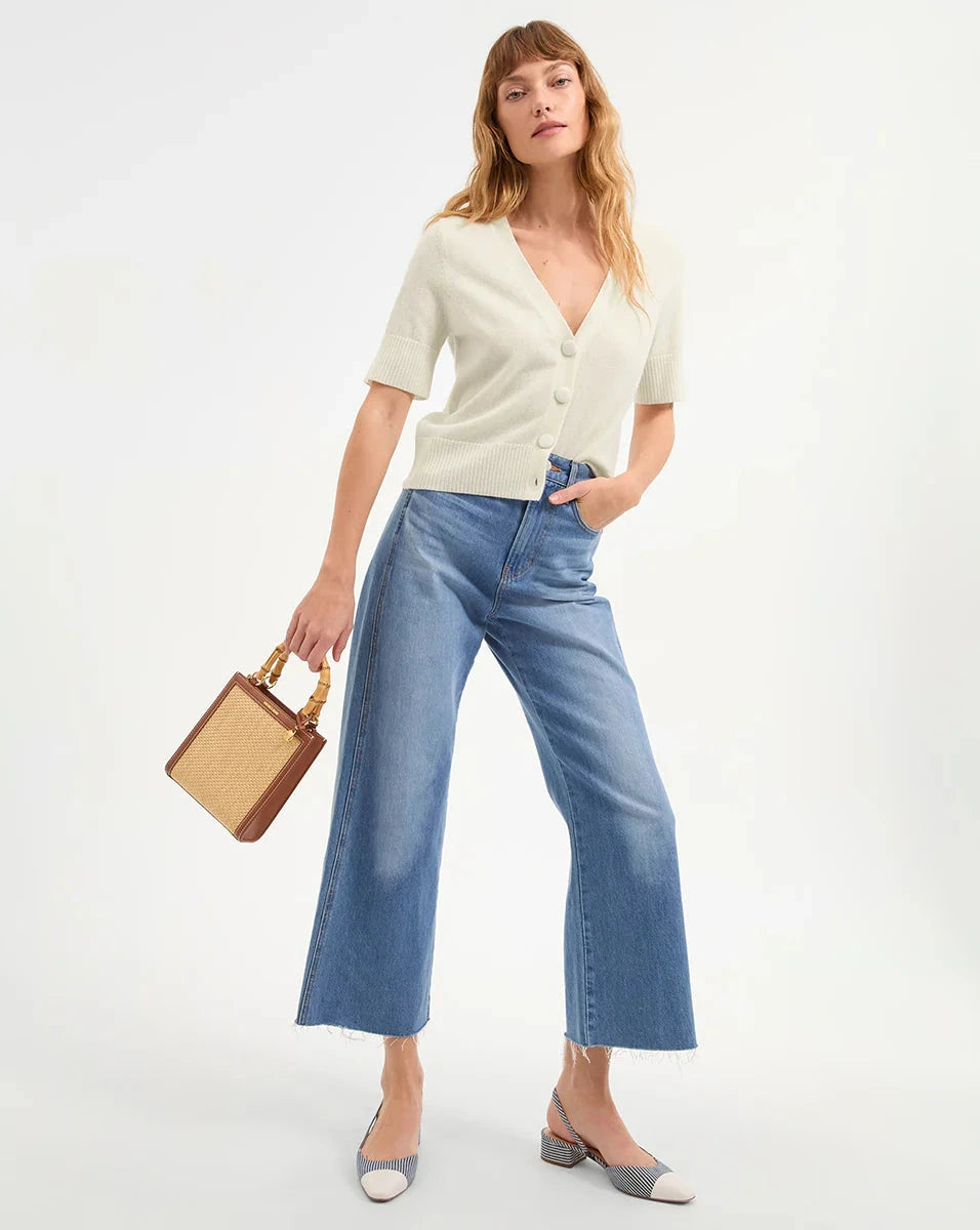 Short Sleeve Solene Cashmere Sweater Ivory Sweater - Cardigans Veronica Beard 