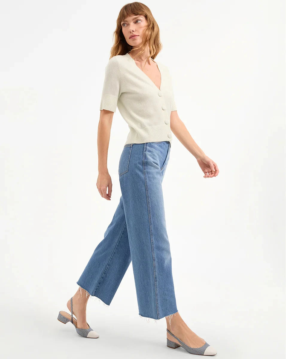 Short Sleeve Solene Cashmere Sweater Ivory Sweater - Cardigans Veronica Beard 