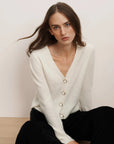 Solene Brushed Cashmere Long Sleeve Cardigan Ivory Sweater - Cardigans Veronica Beard 