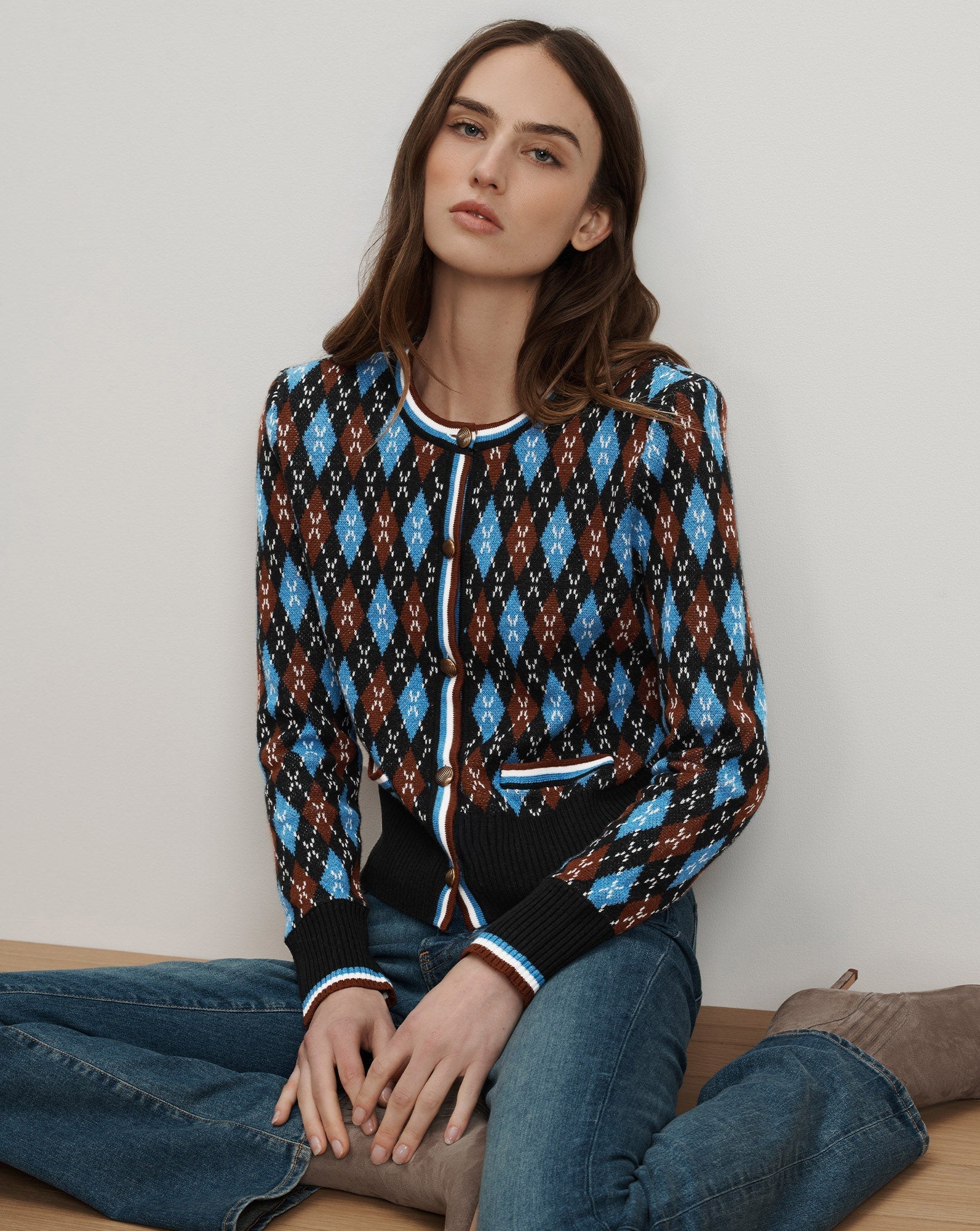 Sylvane Argyle Cardigan Black Multi Sweater - Cardigans Veronica Beard 