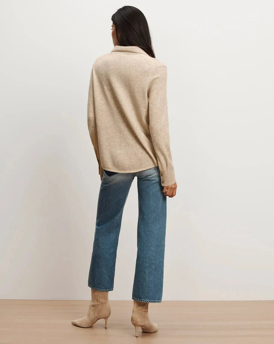 Ayton Merino-Cashmere Knit Top Oatmeal Tops - Button Down Veronica Beard 