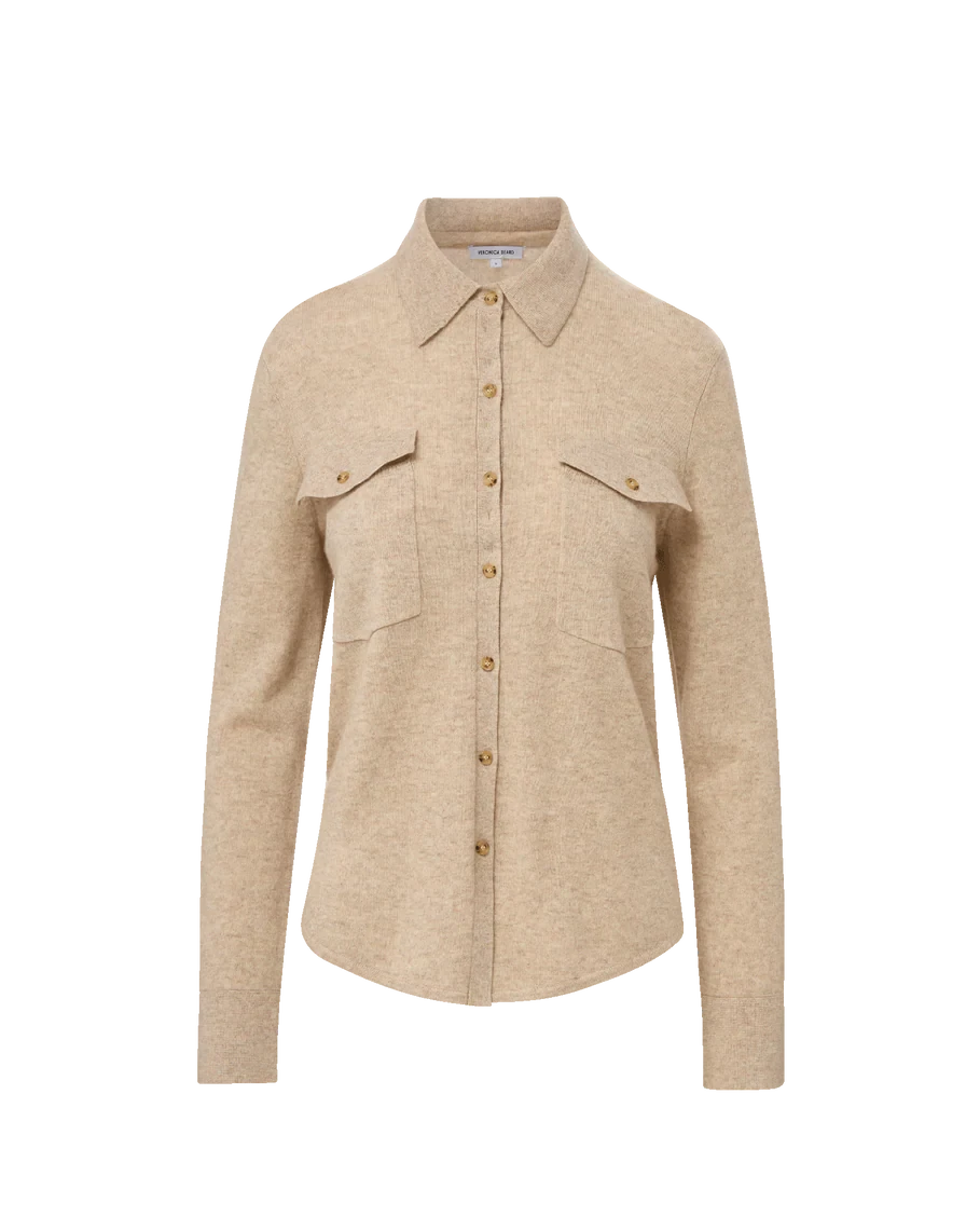 Ayton Merino-Cashmere Knit Top Oatmeal Tops - Button Down Veronica Beard 