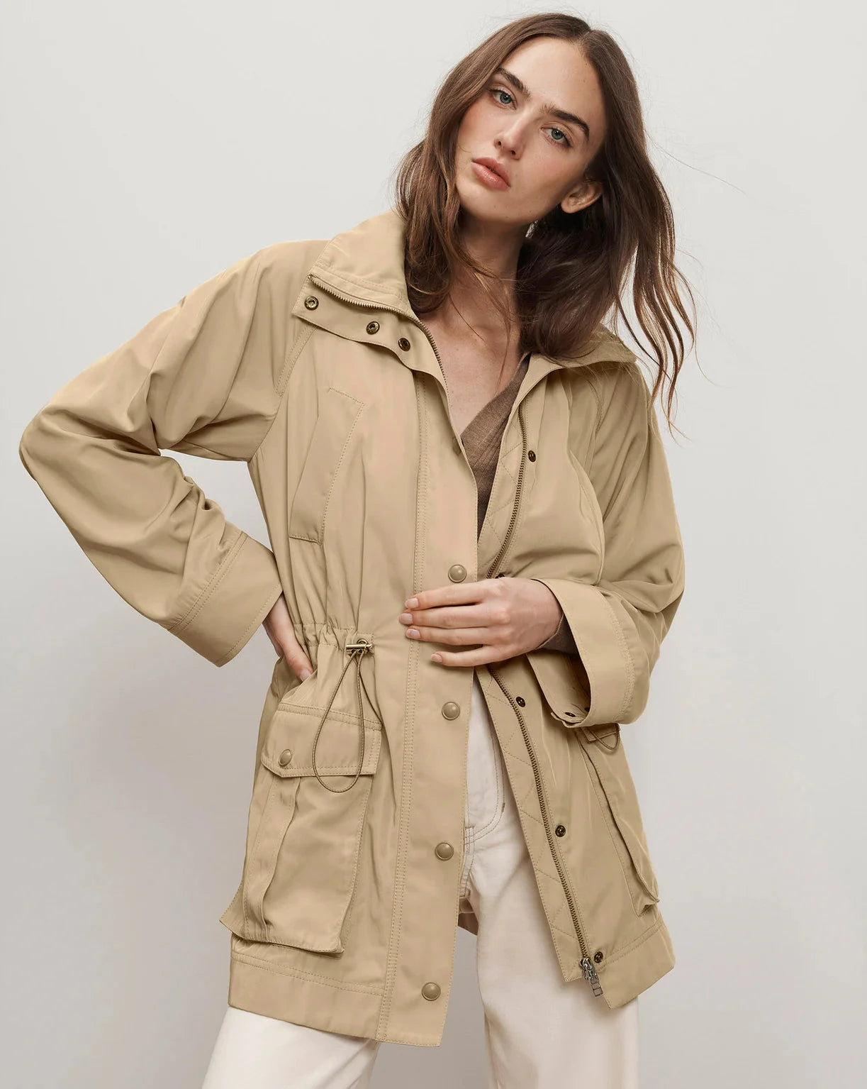 Arnault Parka Jacket in Tan Sand Outerwear - Longsleeve Veronica Beard 