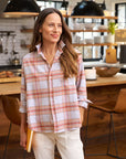 Eileen Relaxed Button Up Shirt Rust Grey Plaid