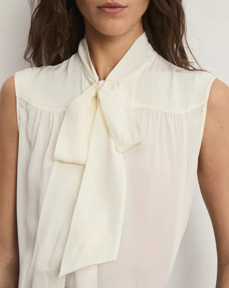 Magnolia Tie Neck Blouse Dove Off White Tops - Blouses Veronica Beard 