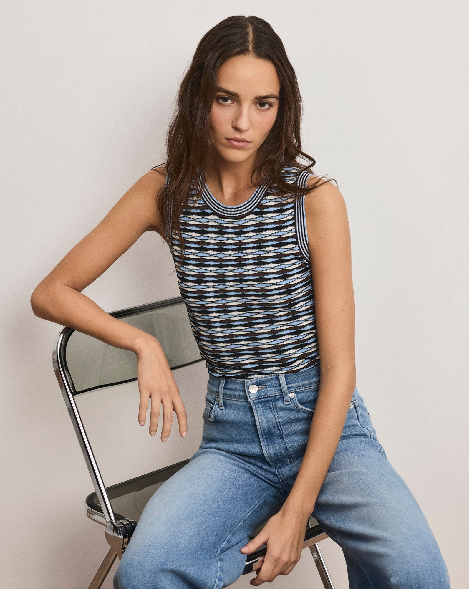 Cropped Jerrel Knit Tank Blue Jay Tops - Tanks Veronica Beard 