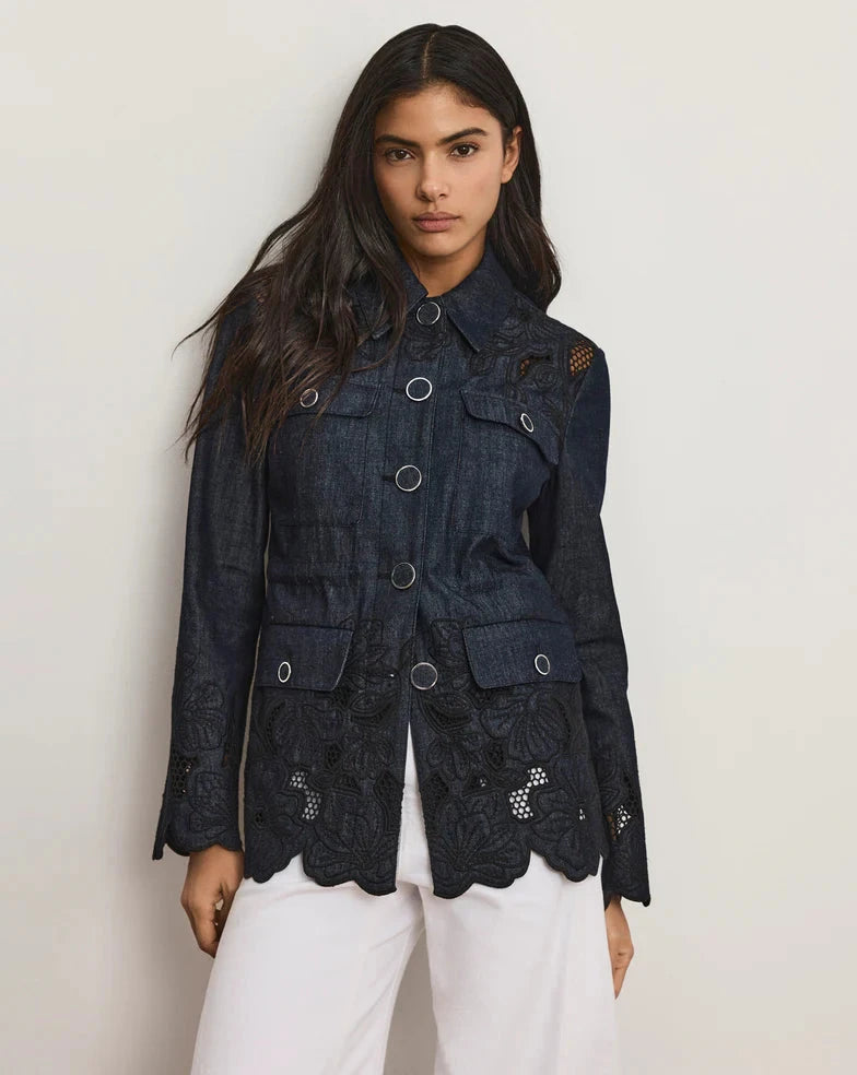 Kiki Eyelet Jacket Indigo Jackets - Denim Veronica Beard 