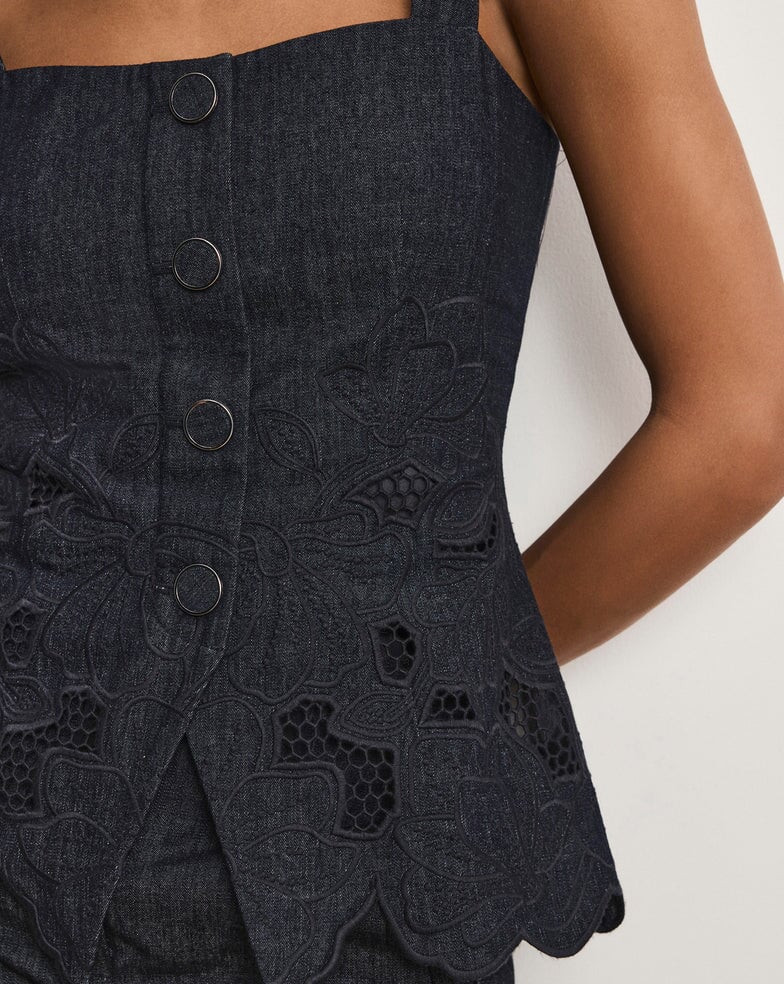 Mirielle Eyelet Tank Indigo Tops - Button Down Veronica Beard 