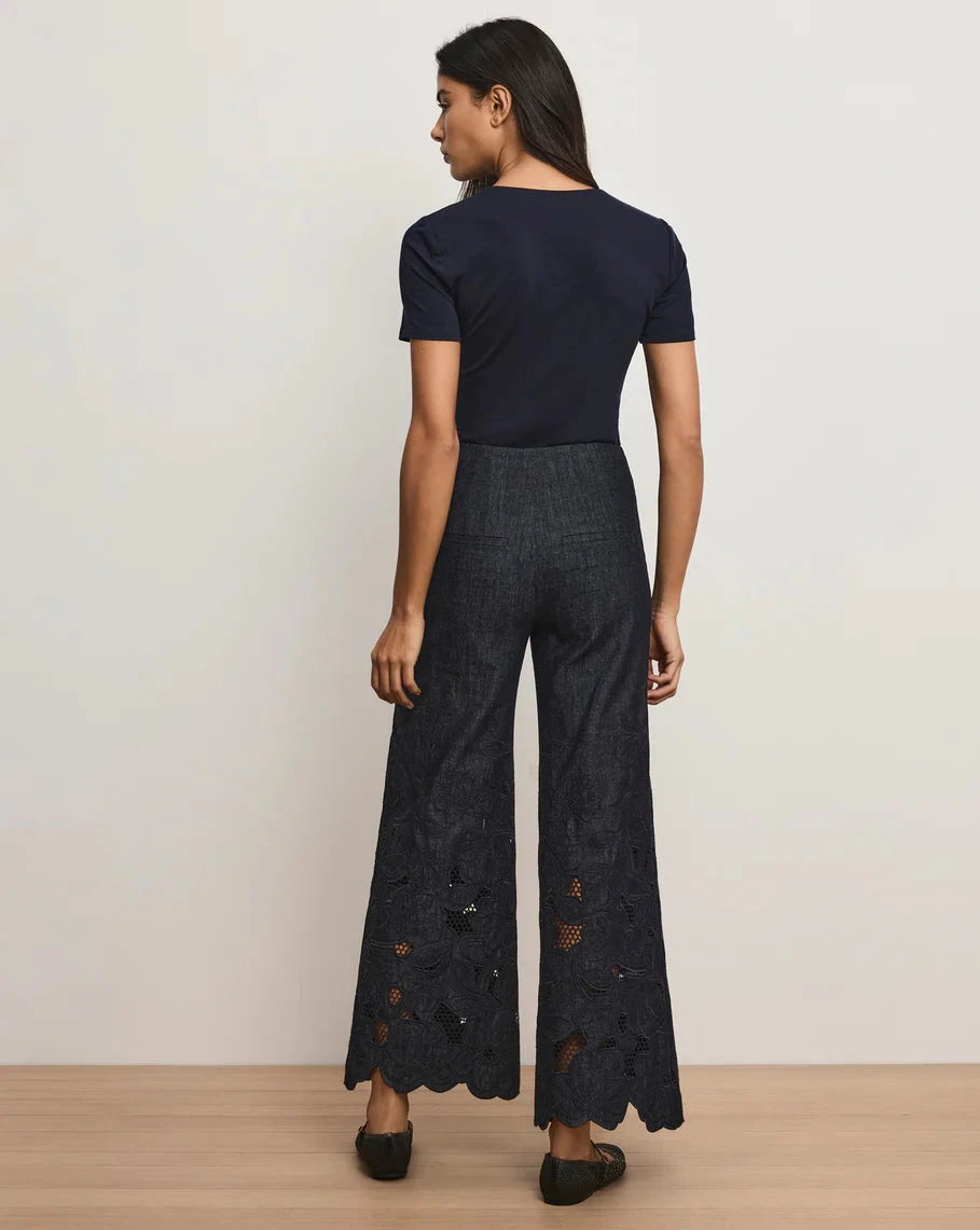 Osborne Wide Leg Eyelet Pant Indigo Denim - Flare & Wide Leg Veronica Beard 