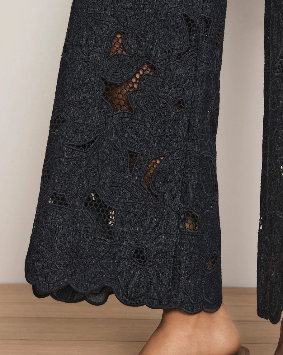Osborne Wide Leg Eyelet Pant Indigo Denim - Flare & Wide Leg Veronica Beard 