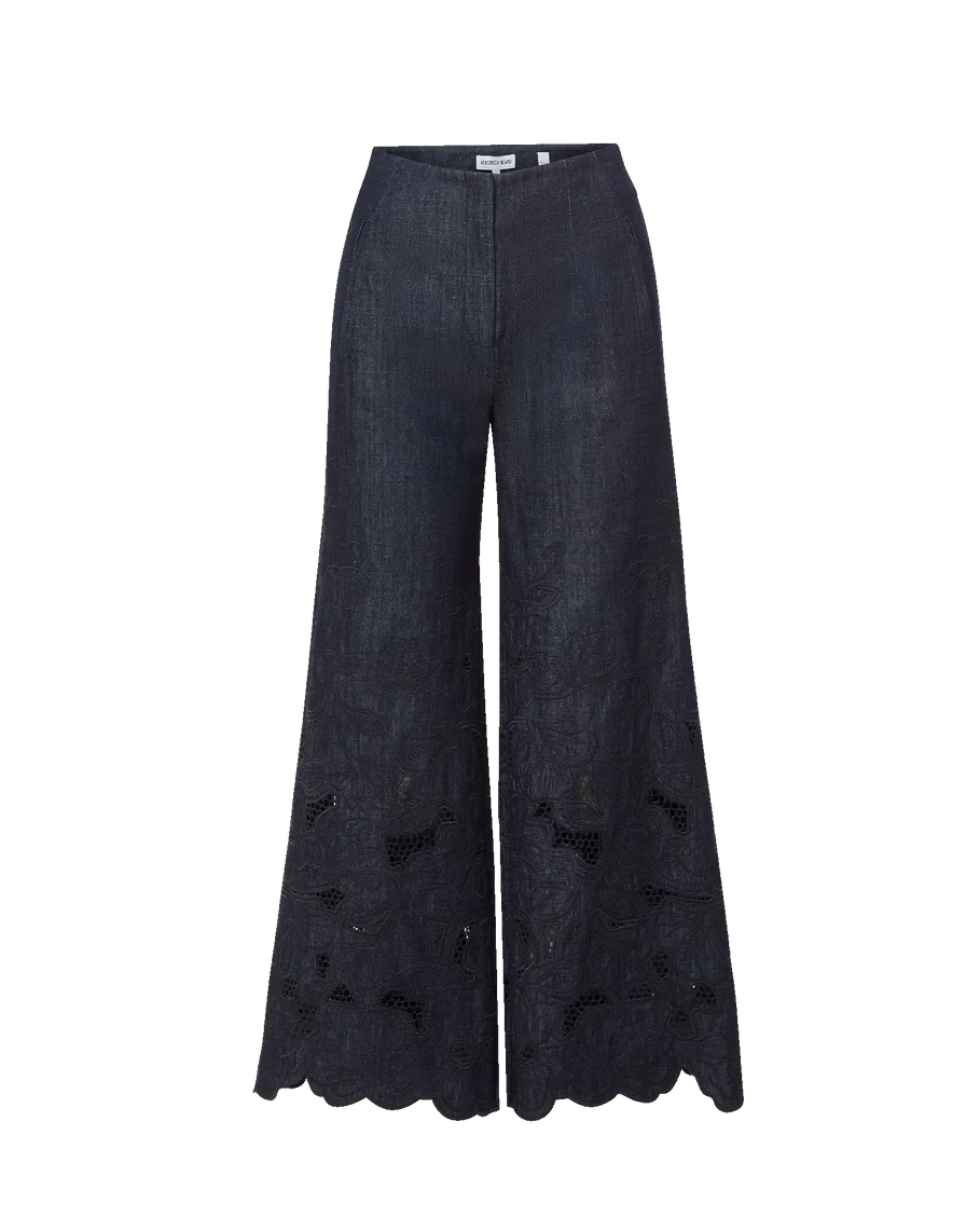 Osborne Wide Leg Eyelet Pant Indigo Denim - Flare & Wide Leg Veronica Beard 