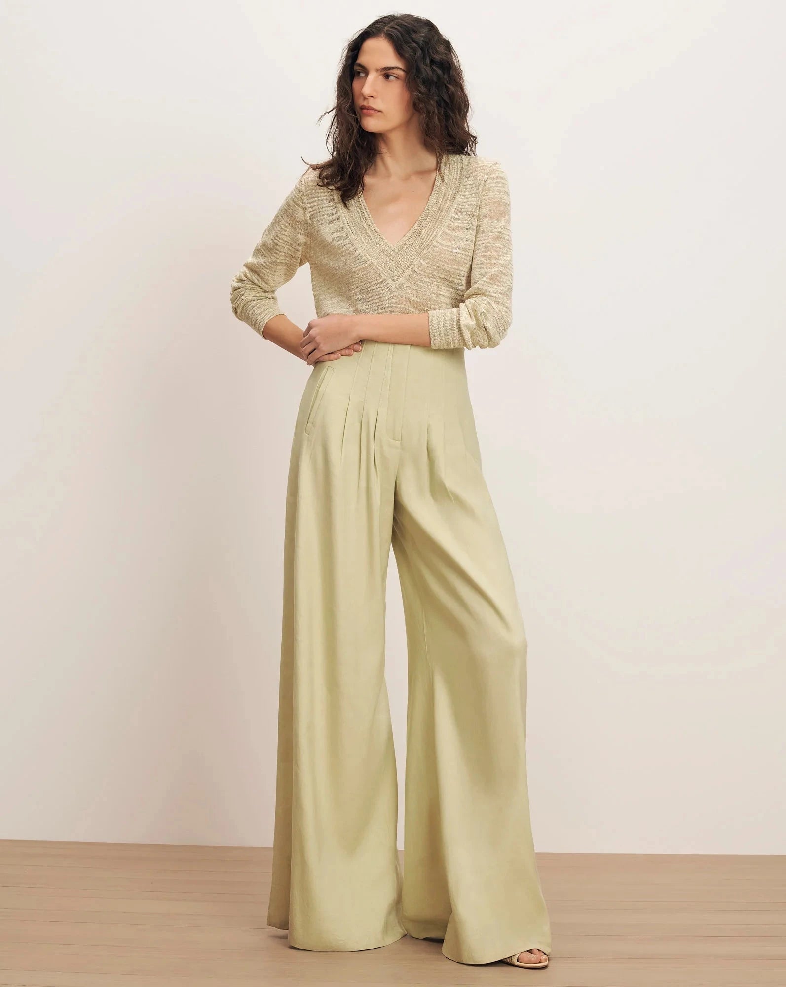 Coleta V Neck Sweater Pistachio Sweater - V-Neck Veronica Beard 