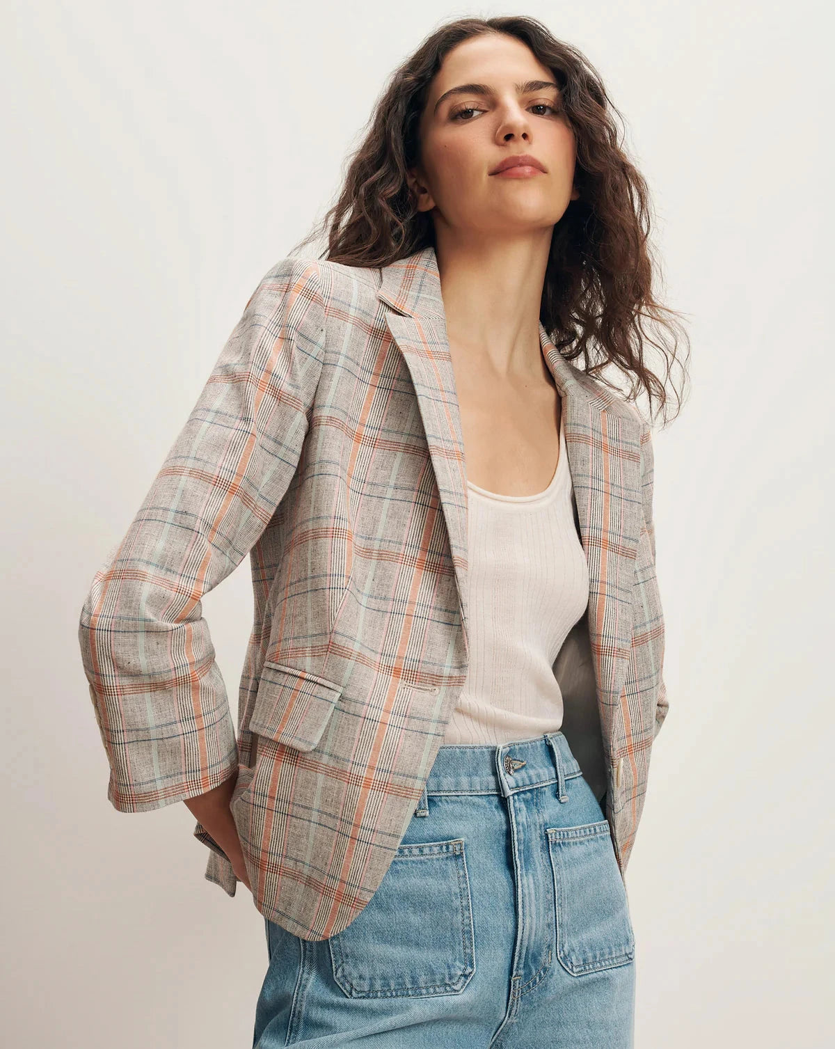 Schoolboy Plaid Dickey Jacket Muted Clay Multi Jackets - Blazers Veronica Beard 