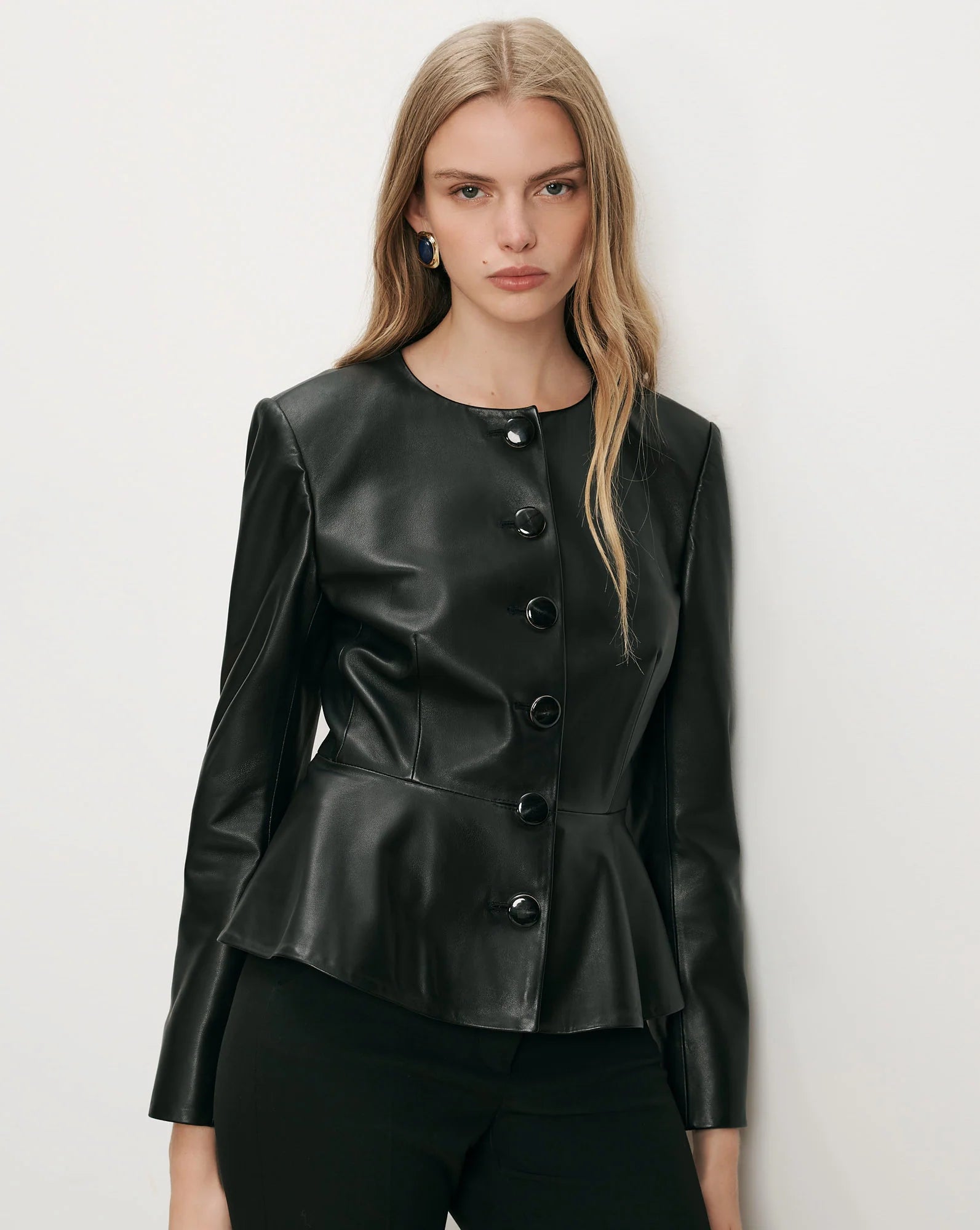 Quinn Leather Peplum Jacket Black