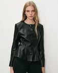 Quinn Leather Peplum Jacket Black
