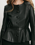 Quinn Leather Peplum Jacket Black