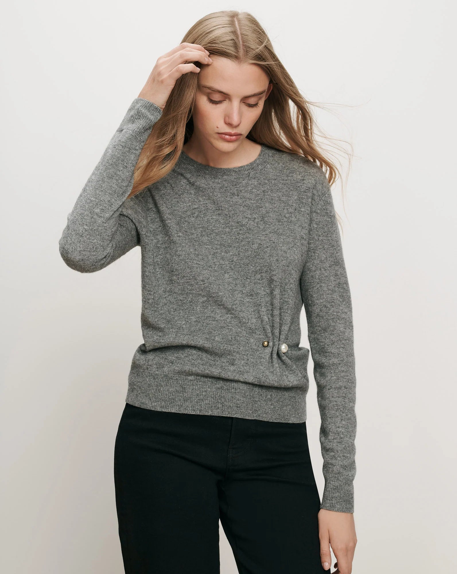 Frankie Pullover with Pearl Pin Medium Heather Grey