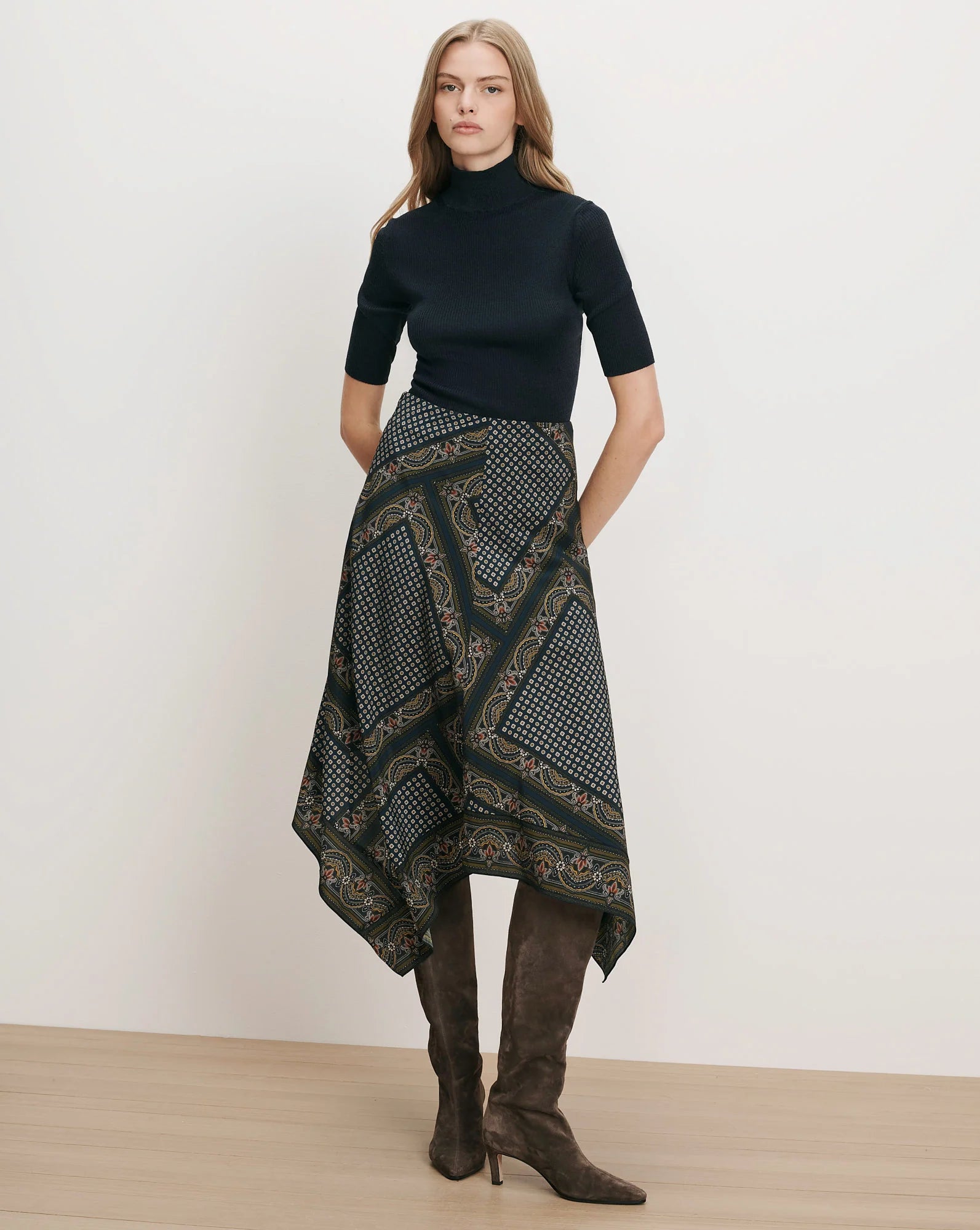 Hartley Asymmetric Midi Skirt Heritage Navy Multi