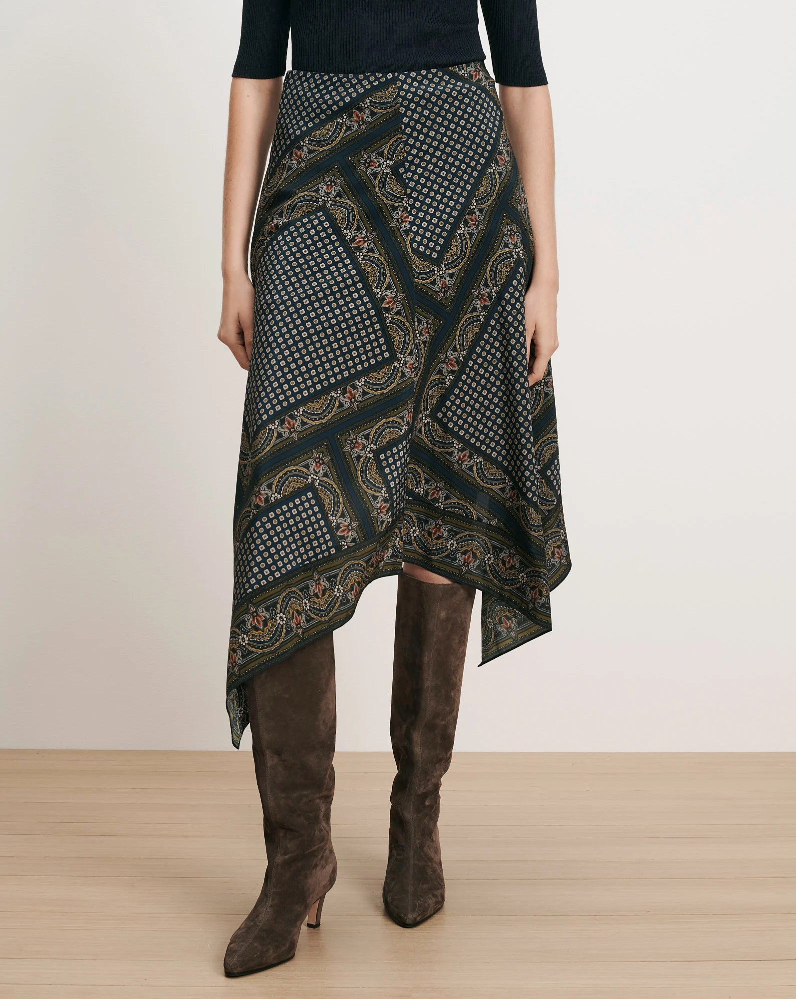 Hartley Asymmetric Midi Skirt Heritage Navy Multi