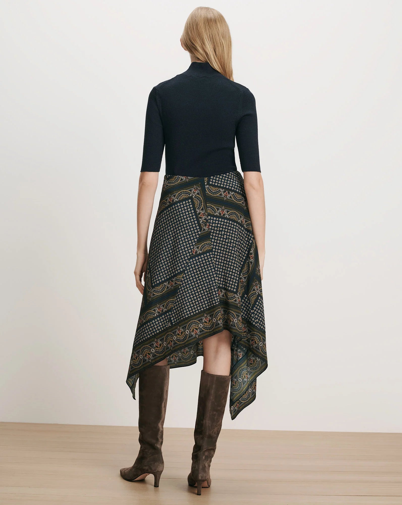 Hartley Asymmetric Midi Skirt Heritage Navy Multi