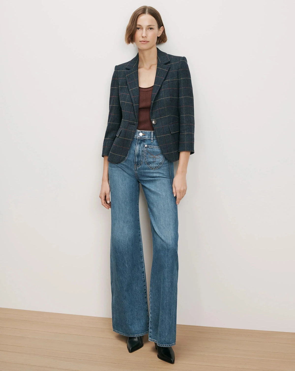 Schoolboy Plaid Dickey Jacket Teal Multi Jackets - Blazers Veronica Beard 