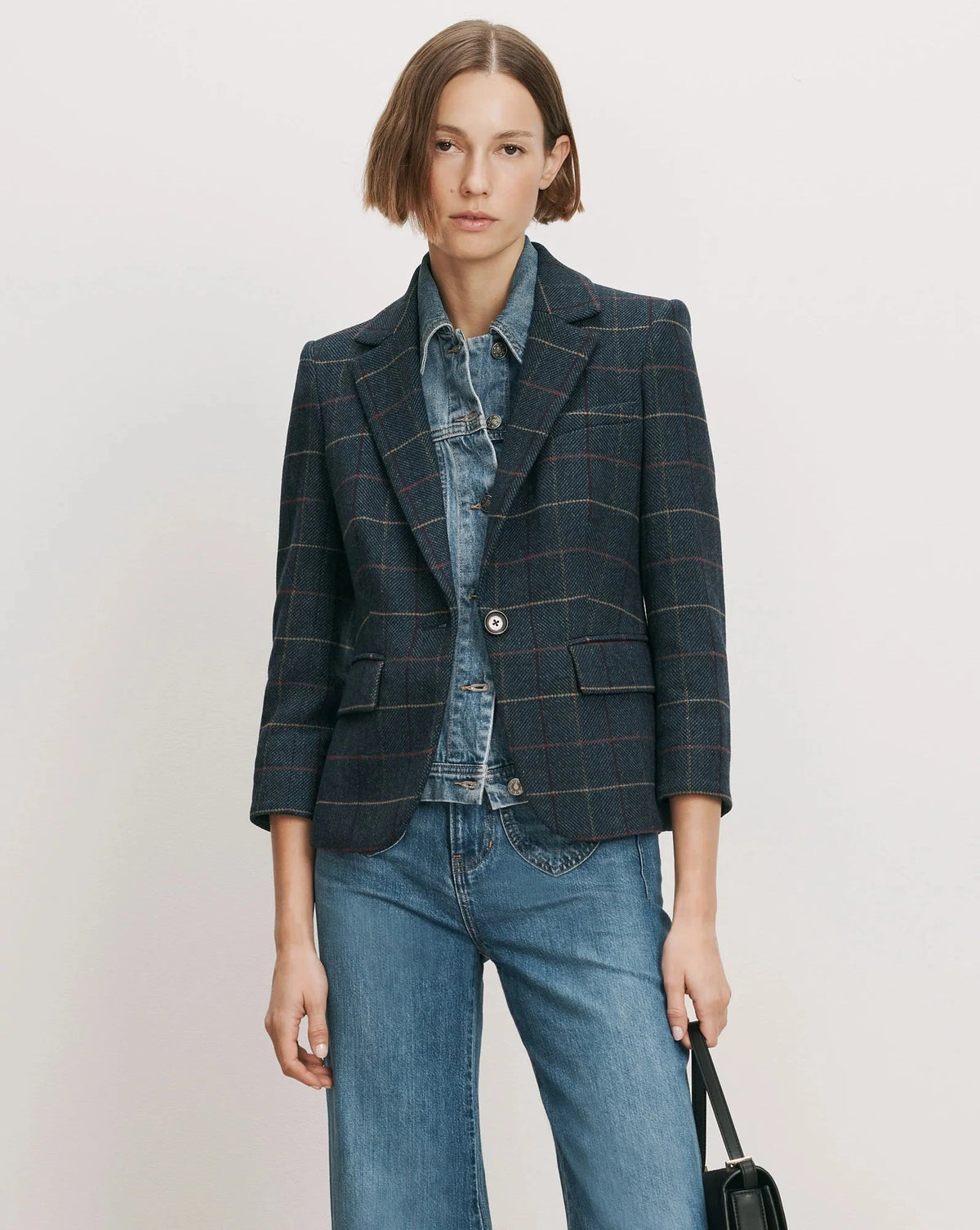 Schoolboy Plaid Dickey Jacket Teal Multi Jackets - Blazers Veronica Beard 