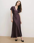 Redgrave V Neck Midi Dress Dark Eggplant Dresses - Midi Veronica Beard 