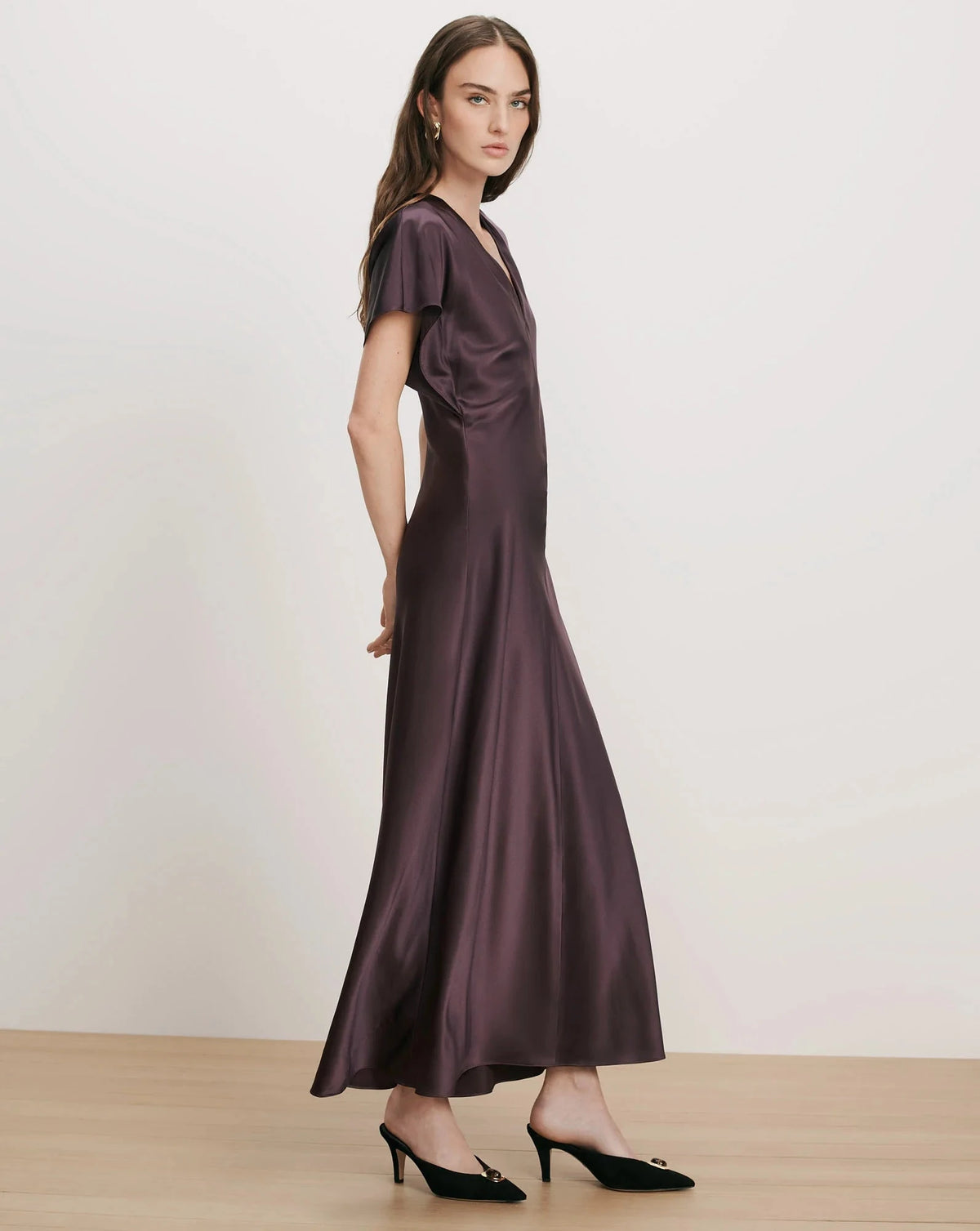 Redgrave V Neck Midi Dress Dark Eggplant Dresses - Midi Veronica Beard 