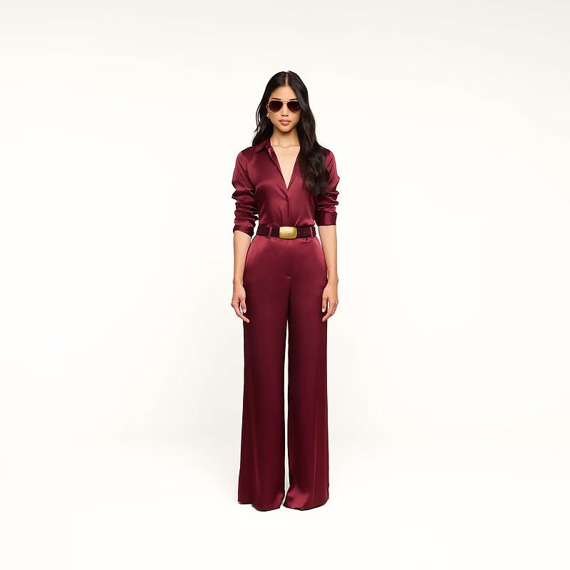 Pilar Silk Wide Leg Pant Merlot Red Pants - Trousers L'Agence 
