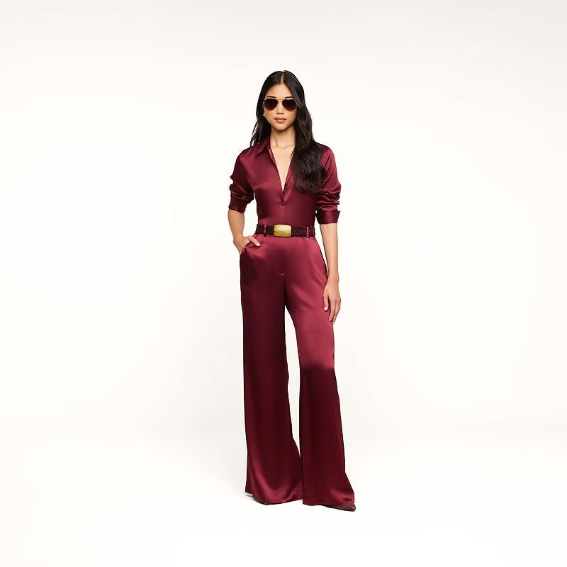 Pilar Silk Wide Leg Pant Merlot Red Pants - Trousers L'Agence 