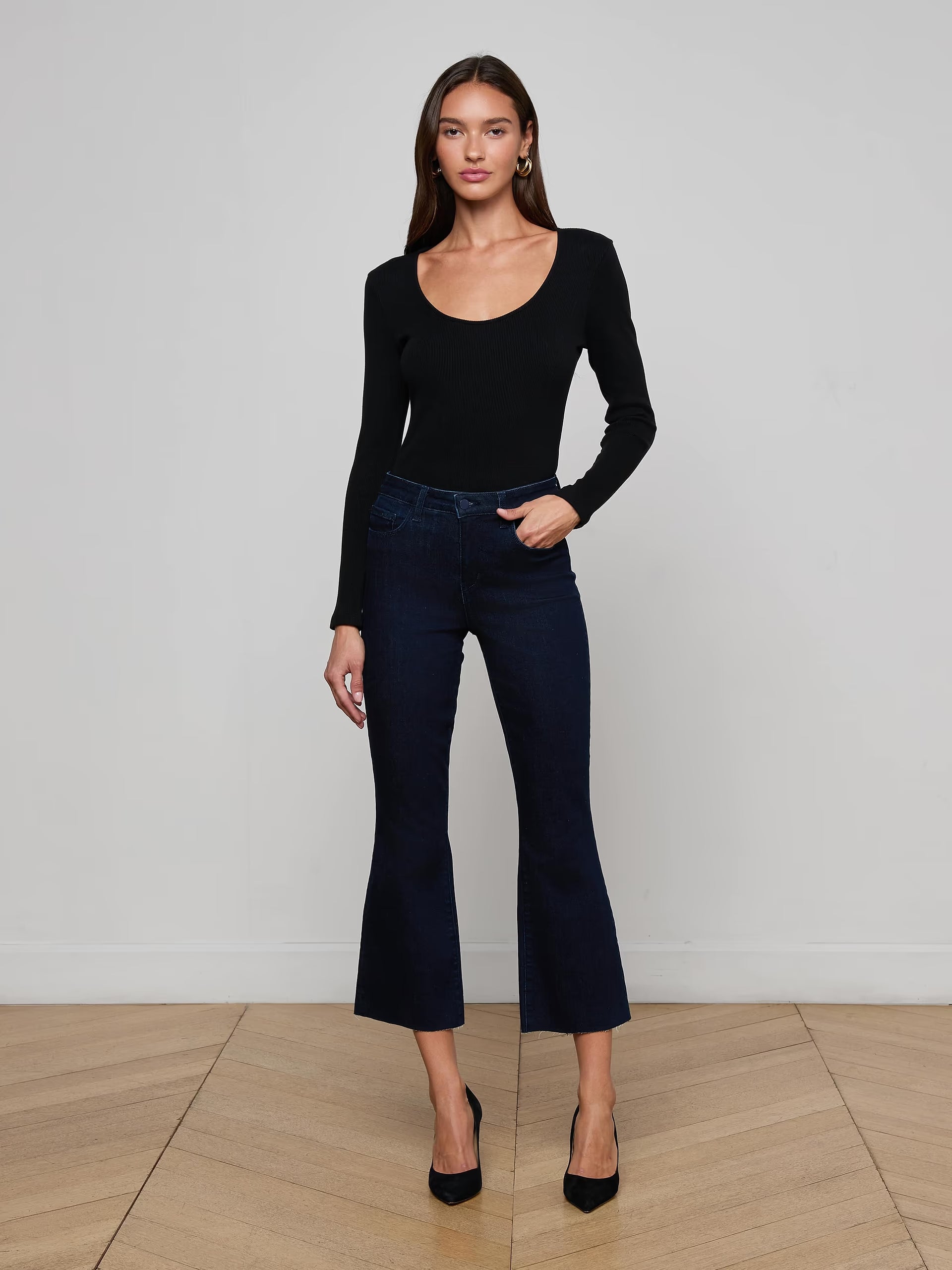 Kendra Cropped Flare Black Ink Denim - Cropped & Ankle L'Agence 