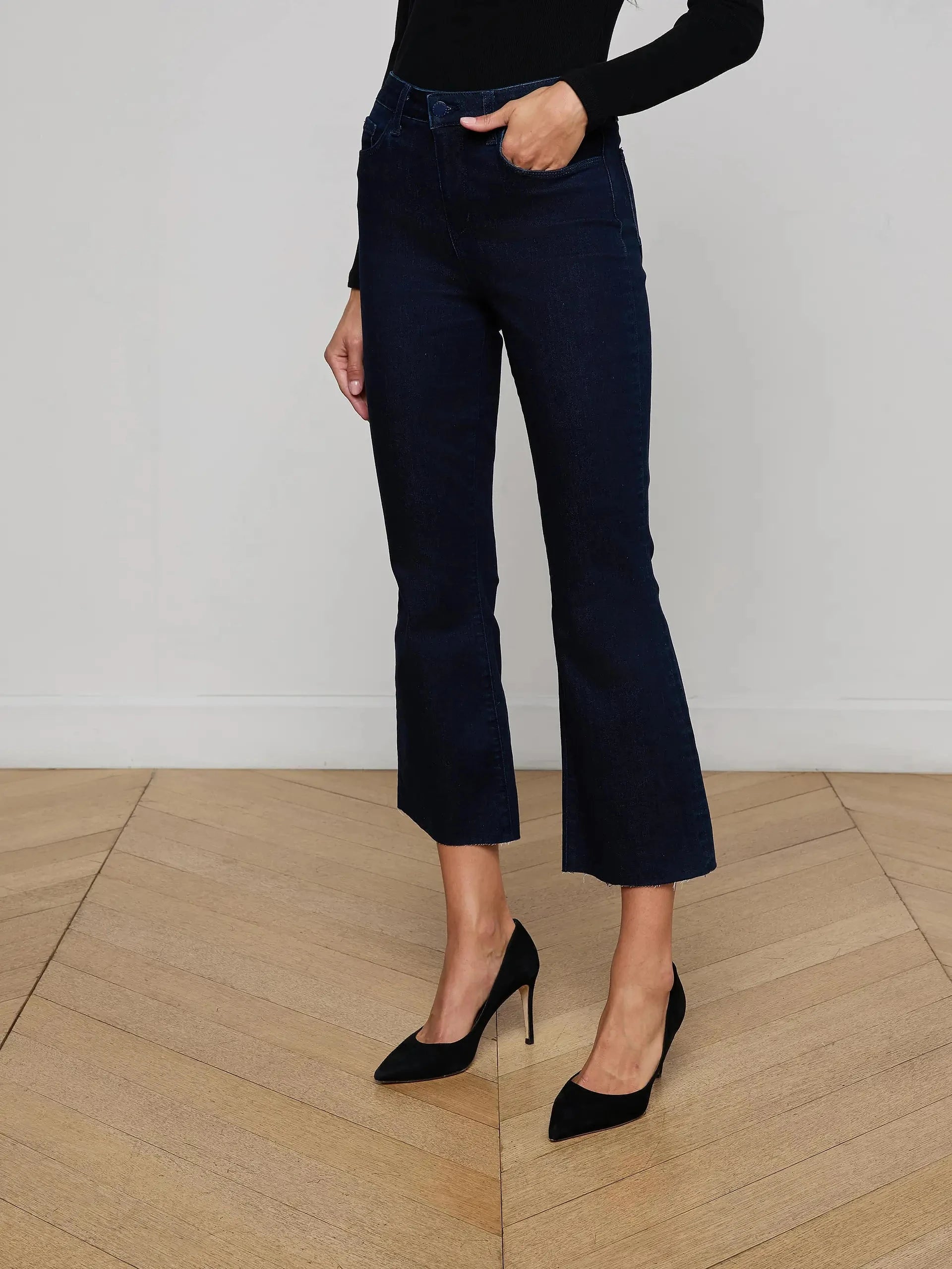 Kendra Cropped Flare Black Ink Denim - Cropped & Ankle L'Agence 