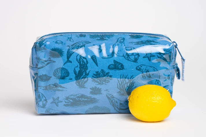 Small Ocean Toile Makeup Bag Blue/Dark Blue