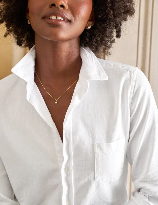 Barry Tailored Button Up Shirt White Tattered Wash Denim Tops - Button Down Frank & Eileen 