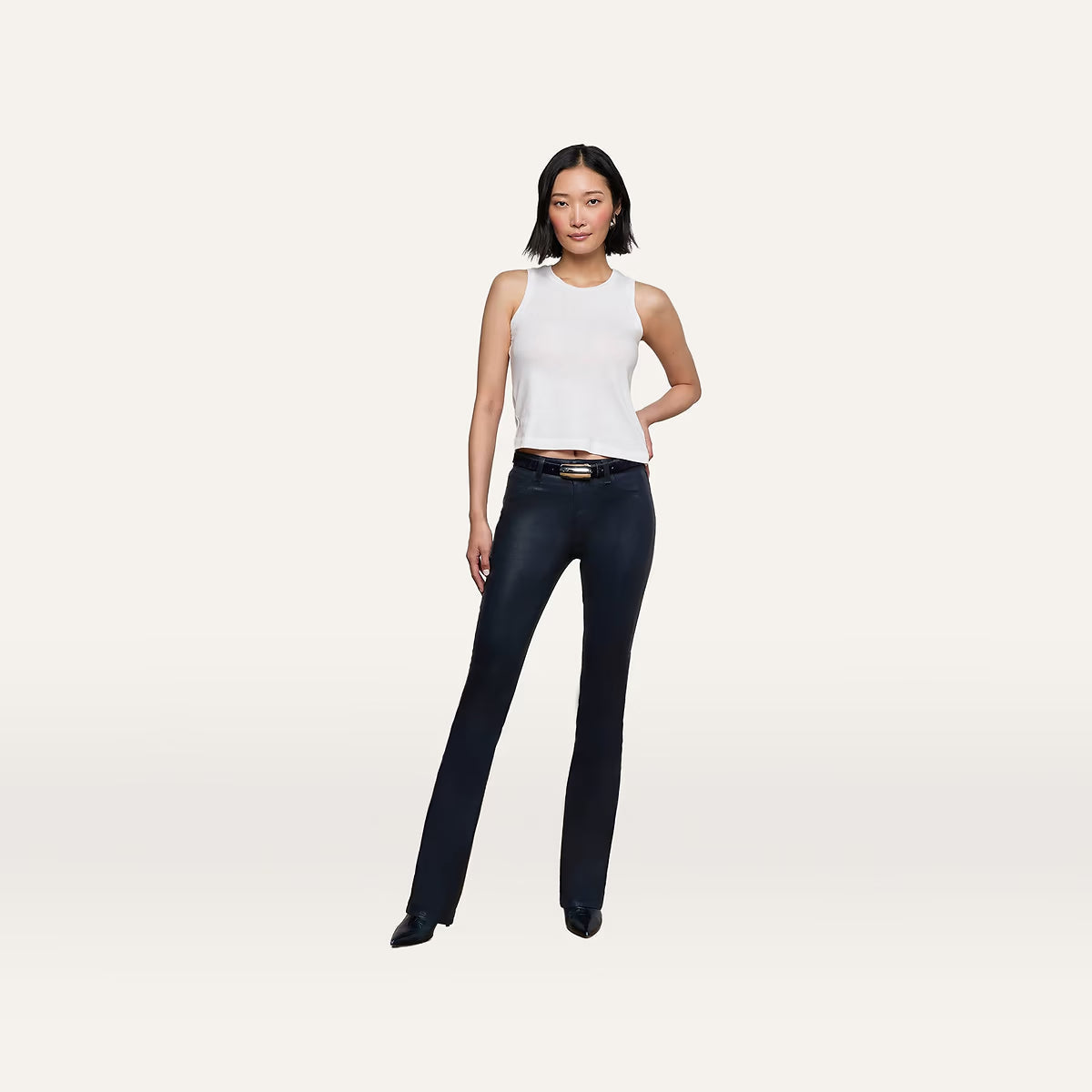 Selma High Rise Sleek Baby Boot Coated Deep Midnight Denim - Flare &amp; Wide Leg L'Agence 