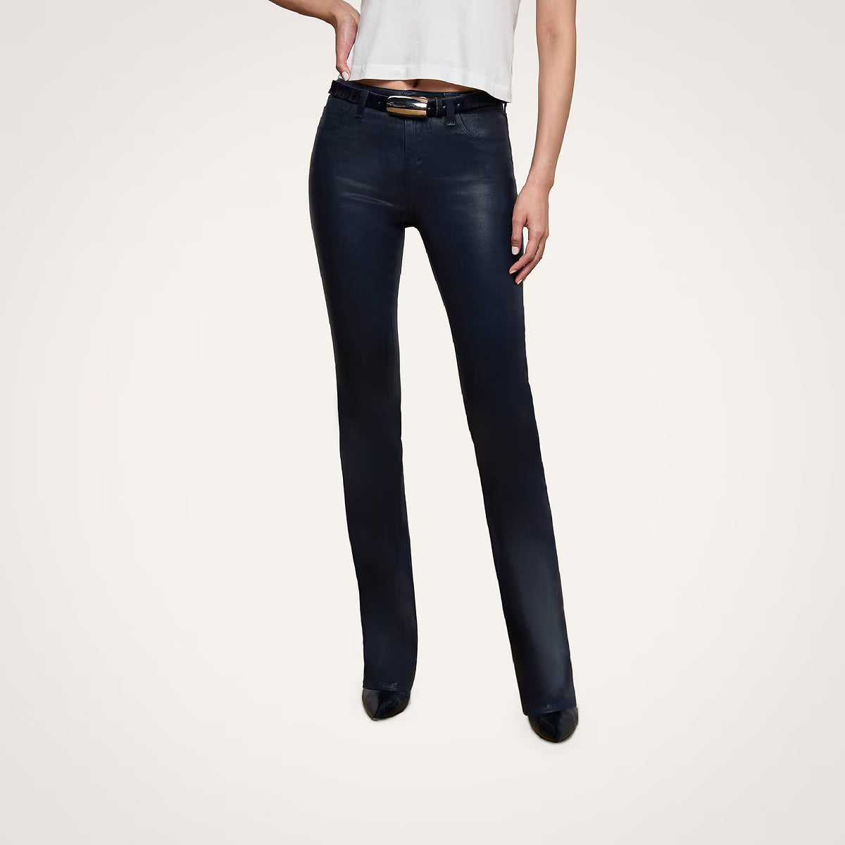 Selma High Rise Sleek Baby Boot Coated Deep Midnight Denim - Flare &amp; Wide Leg L'Agence 