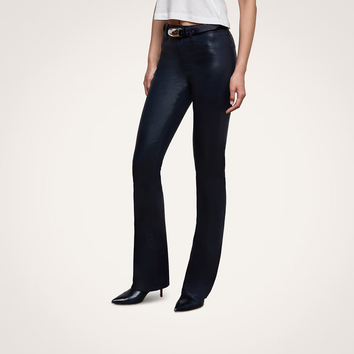 Selma High Rise Sleek Baby Boot Coated Deep Midnight Denim - Flare &amp; Wide Leg L'Agence 