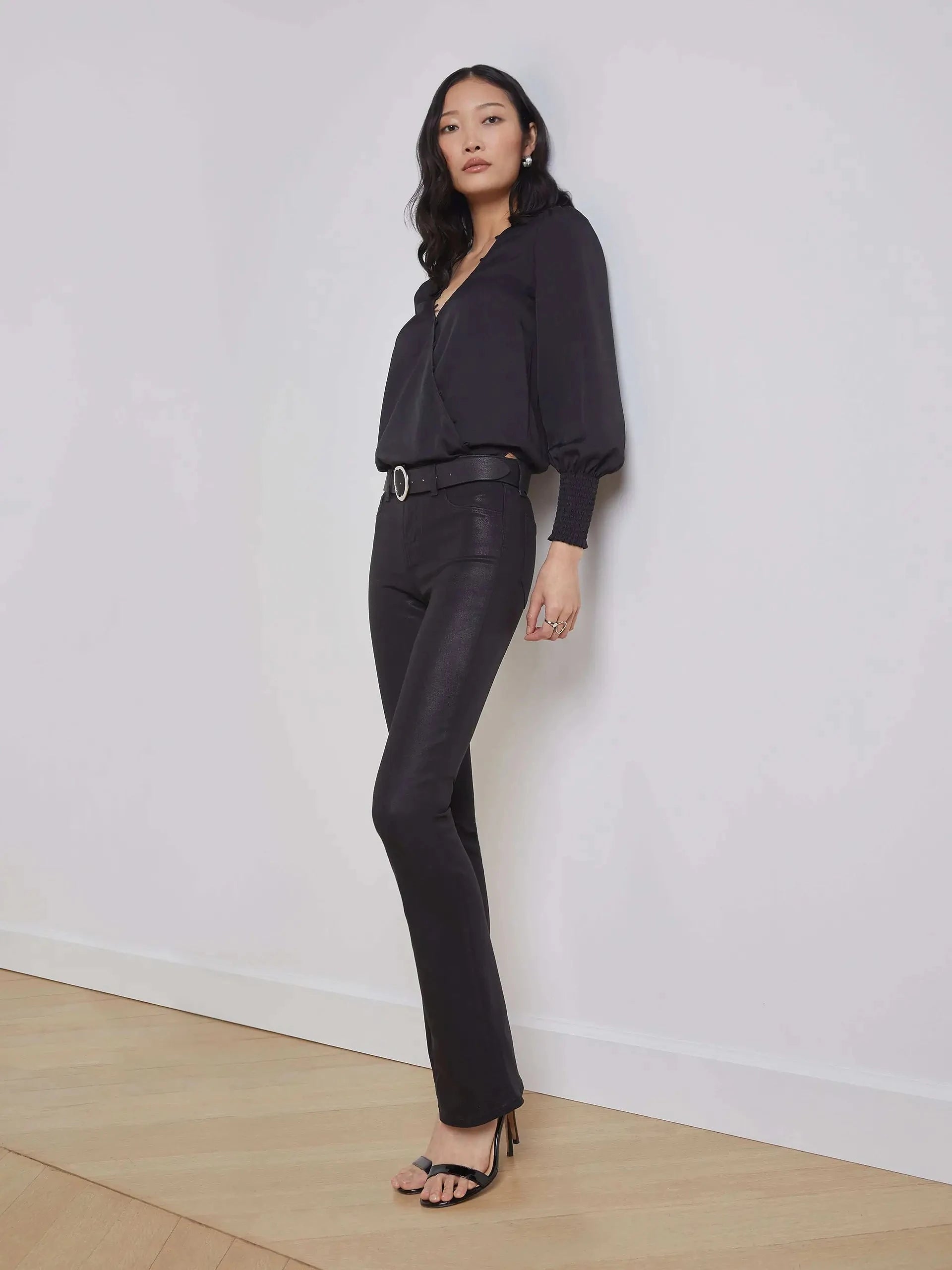 Selma Coated Bootcut Jean Noir Denim - Flare & Wide Leg L'Agence 