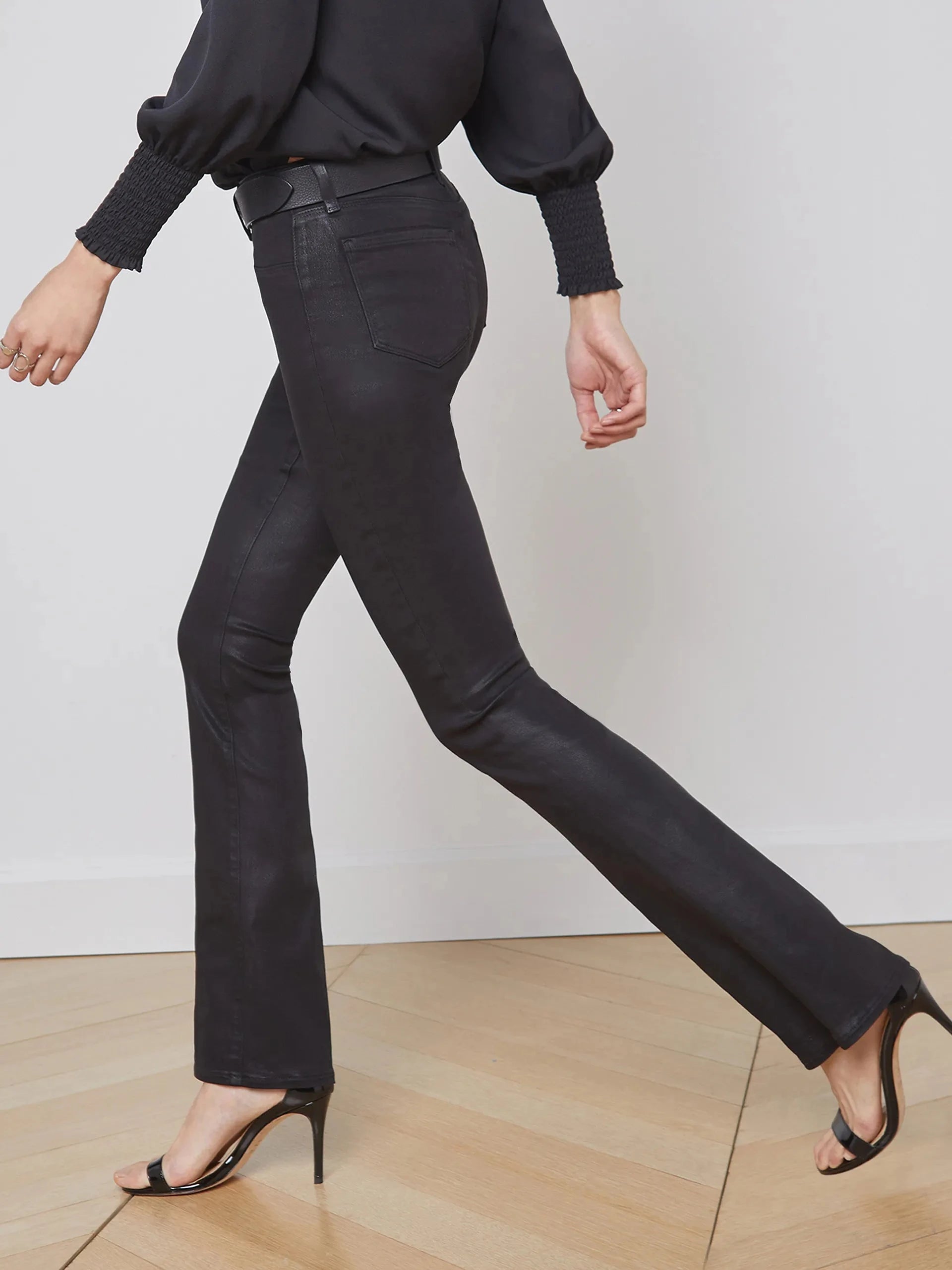 Selma Coated Bootcut Jean Noir Denim - Flare & Wide Leg L'Agence 
