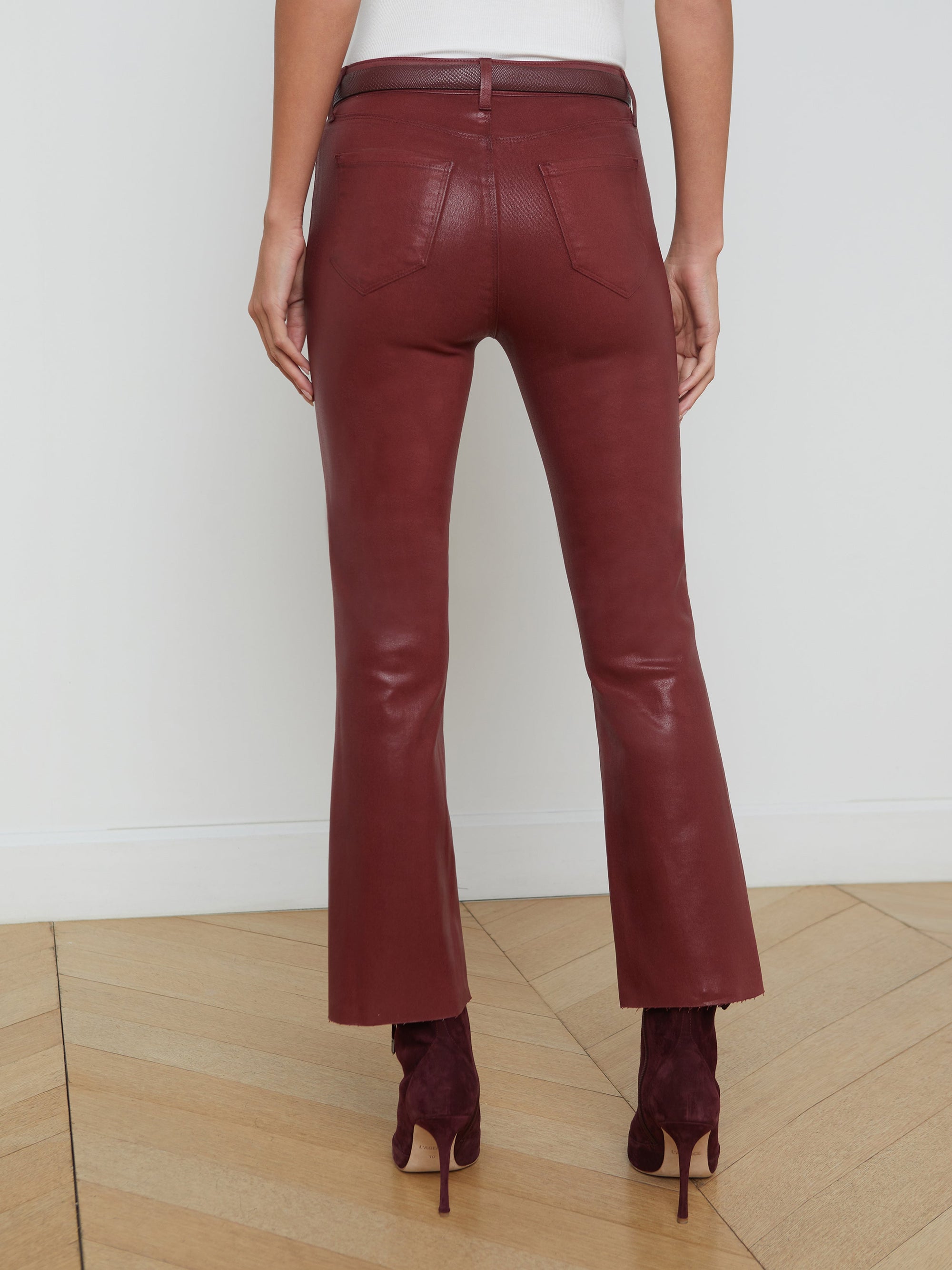 Kendra High Rise Crop Flare Syrah Coated Denim - Cropped & Ankle L'Agence 