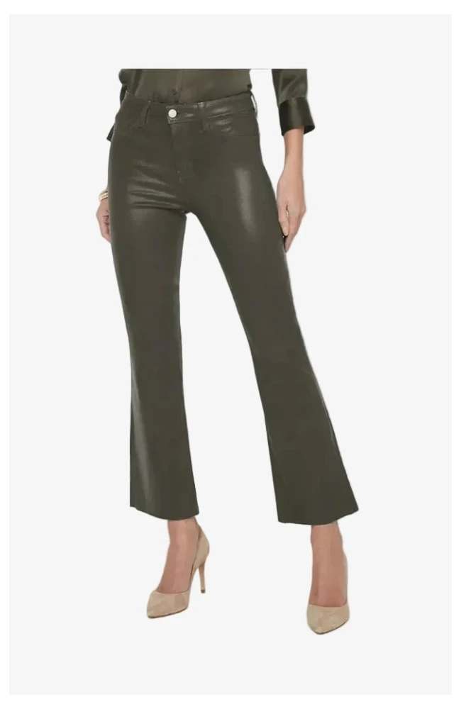 Kendra Coated High Rise Crop Flare Ash Olive