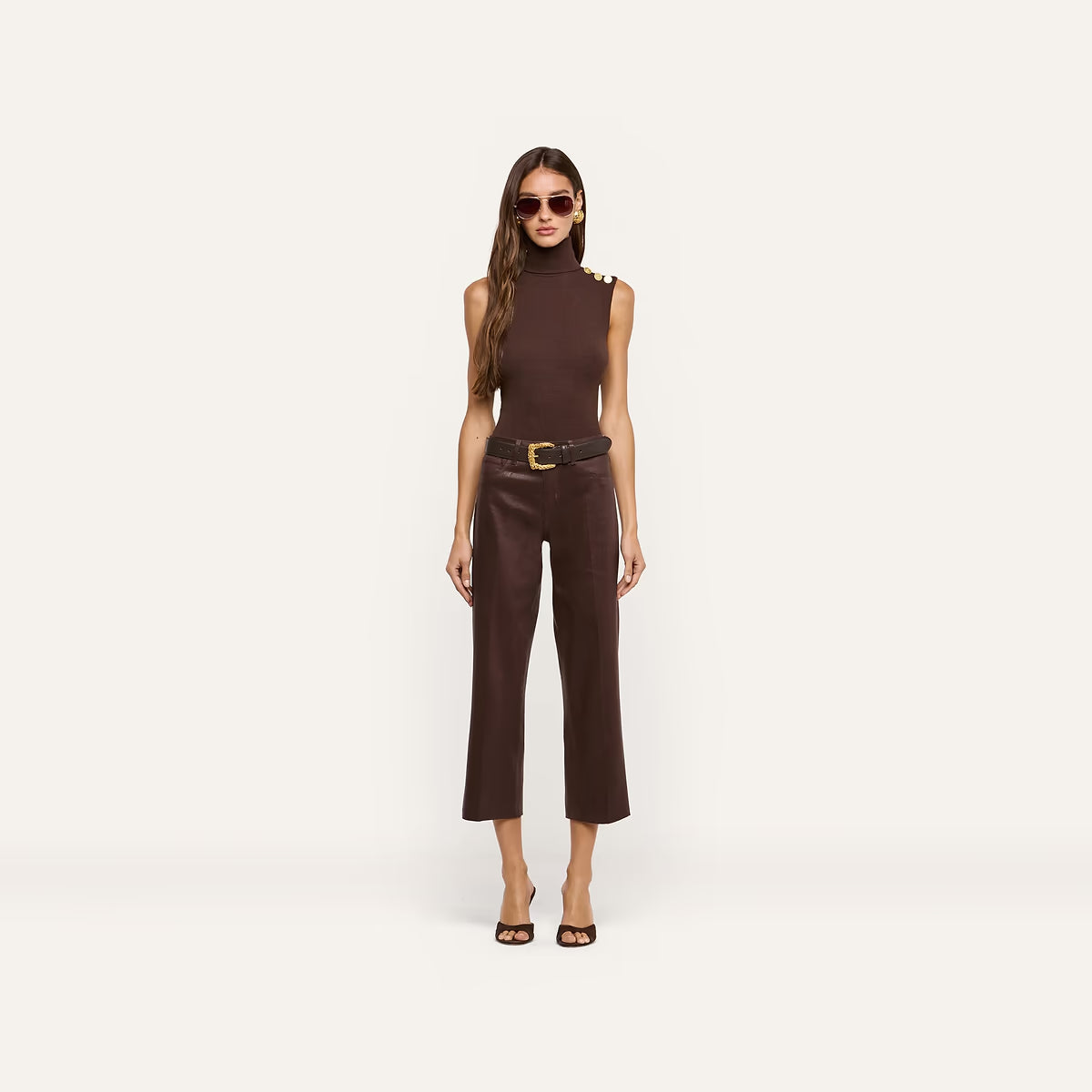 Wanda Coated High Rise Crop Wide Leg Dark Java