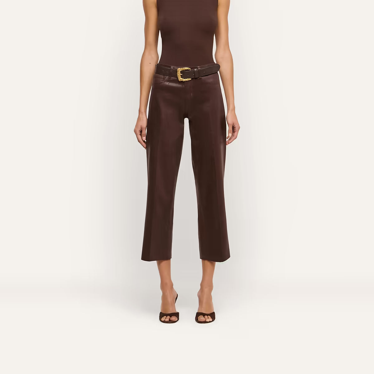 Wanda Coated High Rise Crop Wide Leg Dark Java